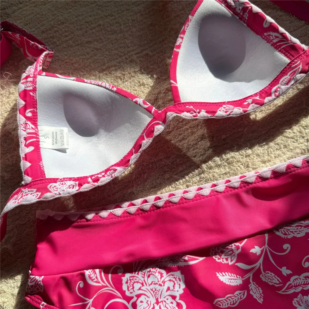 Neuer, mit Blumenmuster bedruckter BH, Damen-Badeanzug, Bikini mit hoher Taille, zweiteiliges Bikini-Set, Badebekleidung, Badeanzug, Modell V6413. – Detail 11