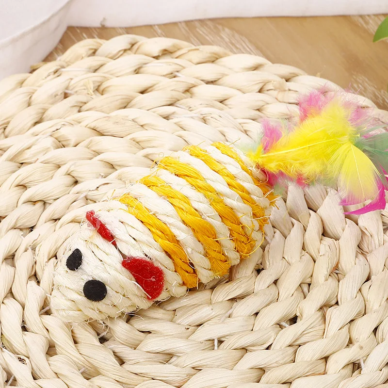 5Pcs Colorful Sisal Mouse Interactive Cat Toy Feather Pet Supplies Cat Claws Grinding Cat Training Catcher Accessories