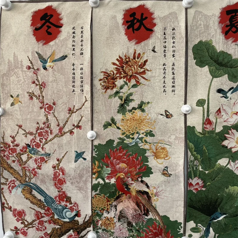 Chinese Old Color Brocade Four Screen Flower and Bird Pattern Embroidery Painting - Home Decorative Artwork