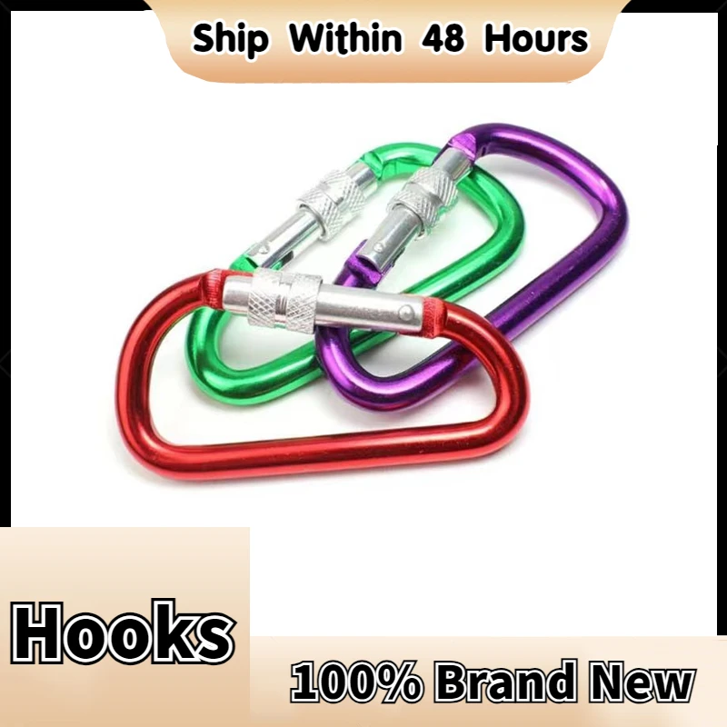 3/4/5/10pcs 5cm/6cm/7cm/8cm Aluminum Alloy Hook and Loop D-Shaped Mountain Climbing Buckle with Lock Color Key Lock Buckle