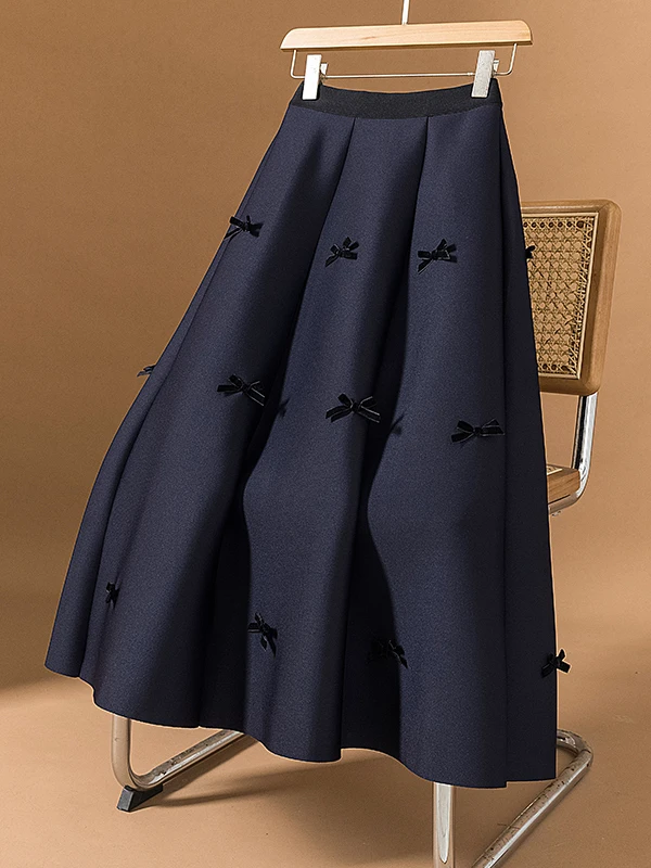 

Ele High Waist Midi Skirt with 3D Knot Design plus Size Women's Faion Korean Sle Cosite Fabric Cake Skirt