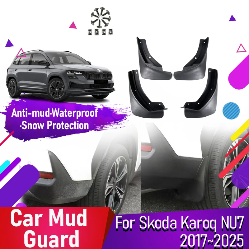 4PCS Car Mud Guards For Skoda Karoq NU7 2017~2025 Dustproof Fenders Flare Mudguards Front Rear Wheel Door Guard Auto Accessories