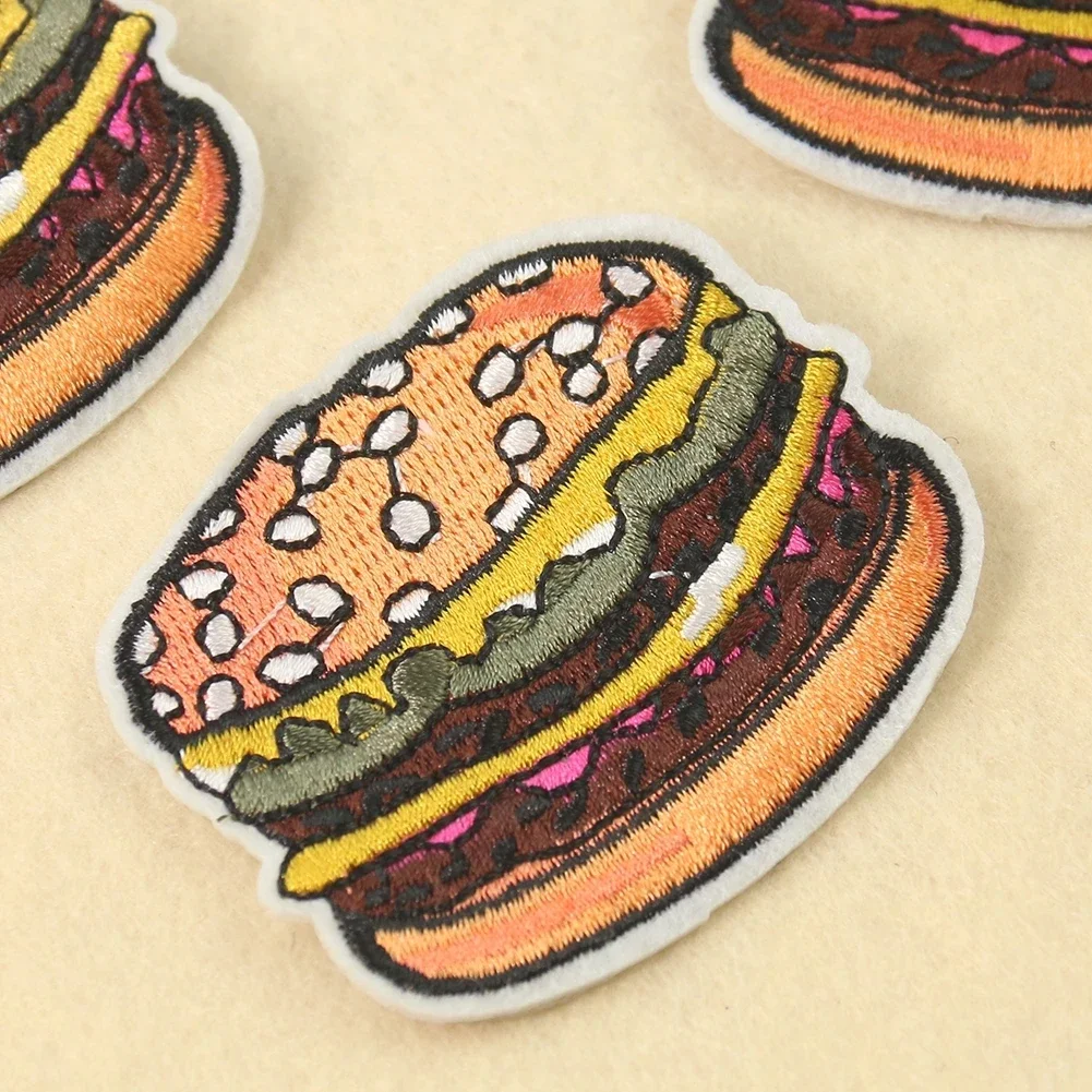 4PC Hamburger Fast Food Patches Embroidery Applique Badge Stripe Sticker Ironing Patch DIY Shoe Bag Clothing Sewing Accessories