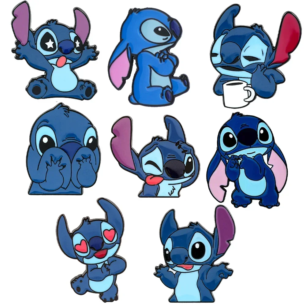 8 Broches de Personajes Únicos y Adorables, Pin Esmaltado de Stitch, Insignia Metálica para Mochila, Ropa, Joyería, Accesorios, Regalo