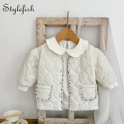 New autumn and winter clothing for infants aged 0-3, thickened long diamond grid jacket, exquisite temperament cardigan jacket