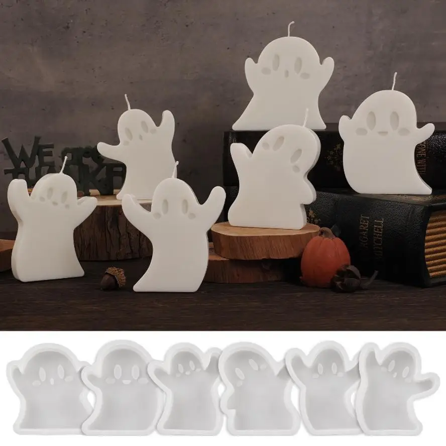 6Pcs Cartoon Ghost Silicone Molds DIY Candle Scented Diffuser Craft Making Tool Handmade Halloween Ornament Home Decor Gift Set