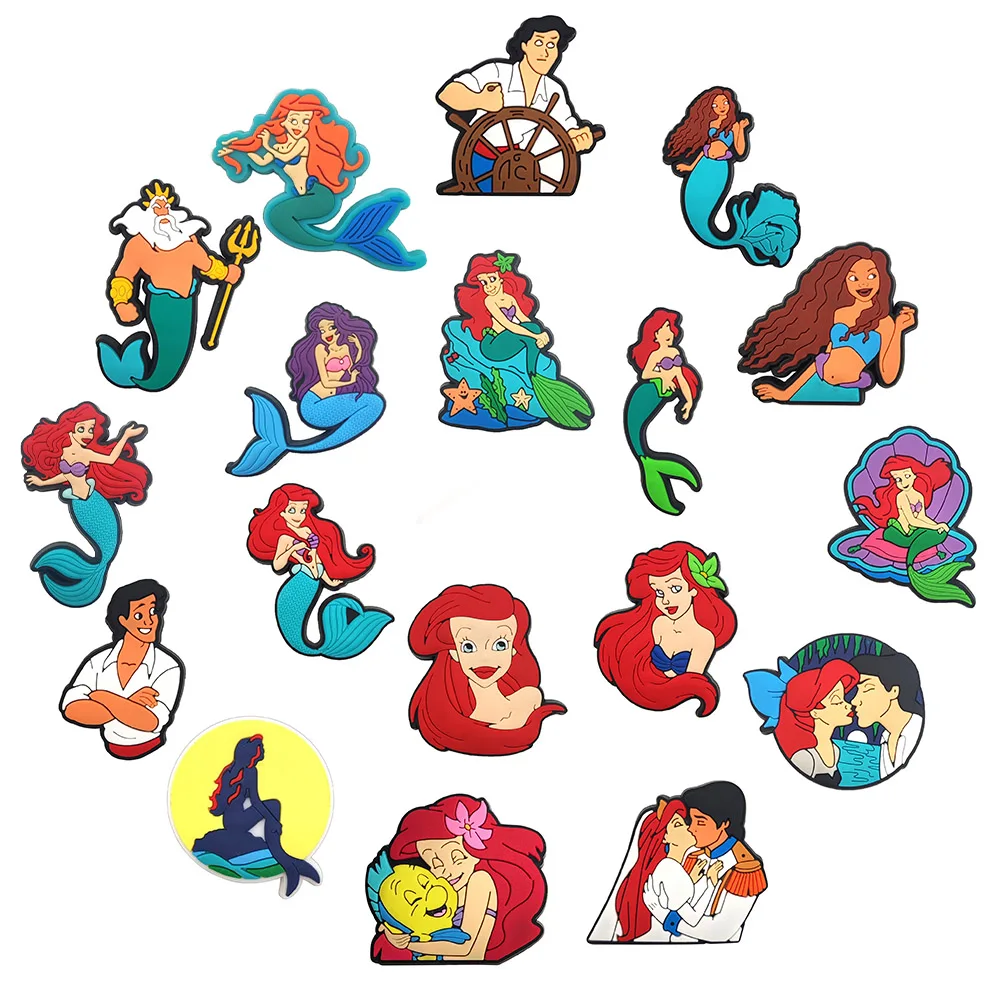 8-27pcs/set Disney Mermaid Princess series for Cartoon Shoe Charms Accessories Fit Shoes/Wristbands Classic Clog Kids Gifts