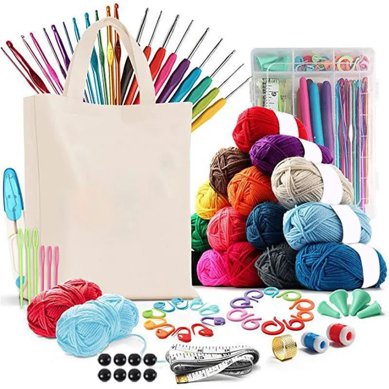 

Knitting & Crochet Supplies, Crocheting Kit for Beginners, Premium Crochet Set with 21 Crochet Hooks Set and Yarn, Canvas Tote