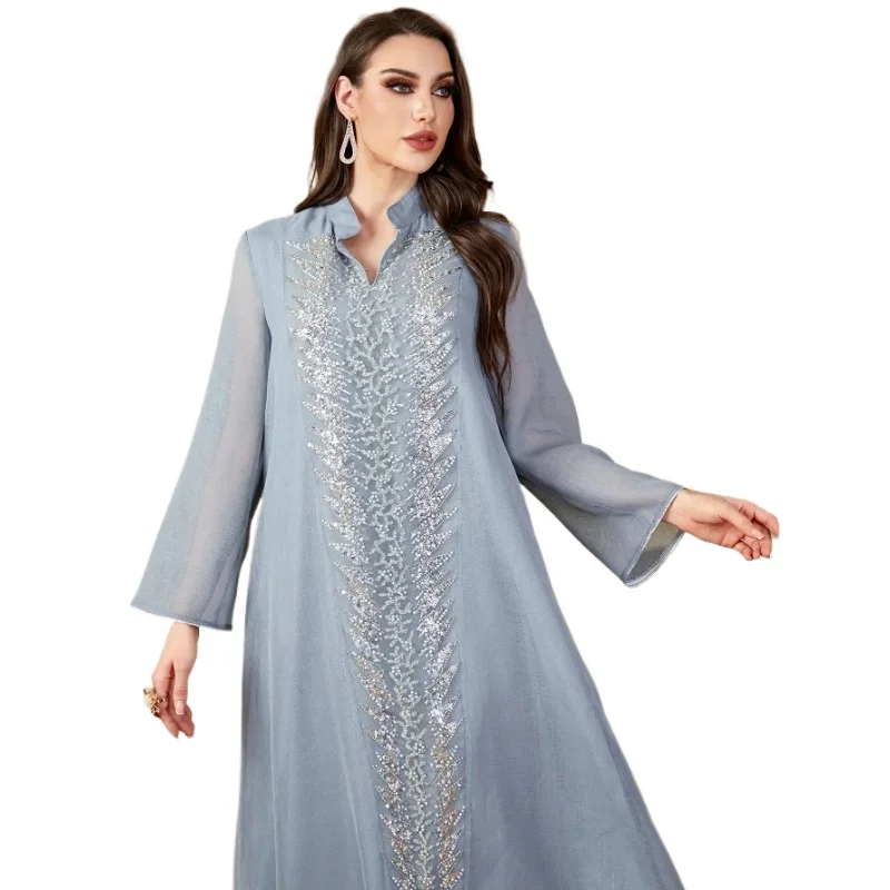 

Ид мусульманское платье для женщин с вышивкой бисером Рамадан Джалабия Вечеринка Абая Длинный халат Марокко Дубай Кафтан Ислам Vestidos Largos