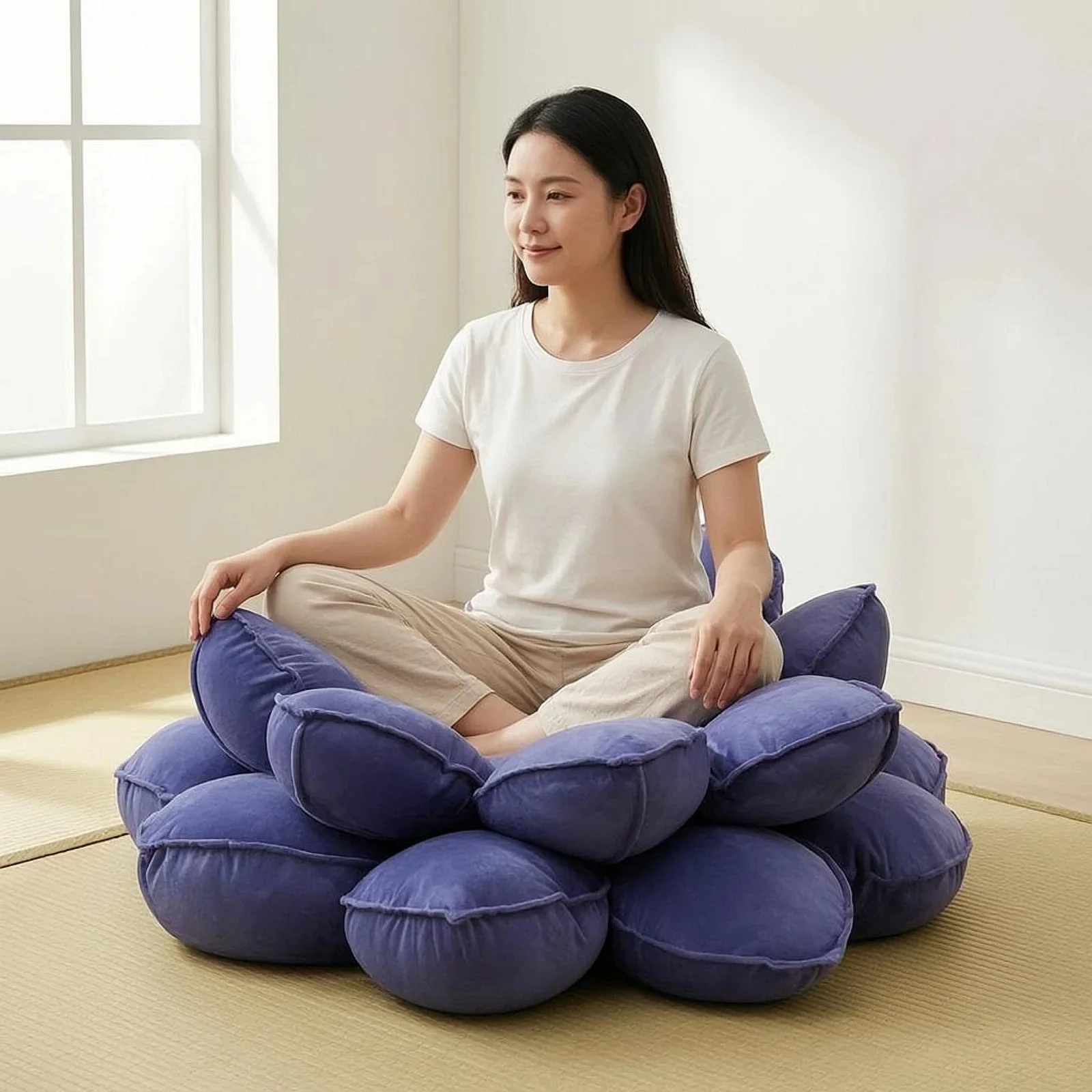 Lotus-Shaped Seat Cushion Textile Lotus Flower Cushion Flower Floor Pillow Soft Decorative for Indoor