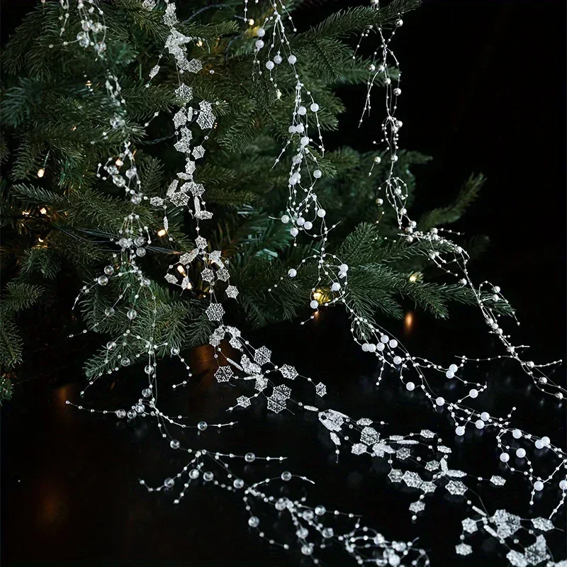 Weihnachtliche Perlen-Girlande mit Fischerschnur, Blumen-Hängeornament, Biegbares Design für Baumdekoration, Festival- und Partydekoration