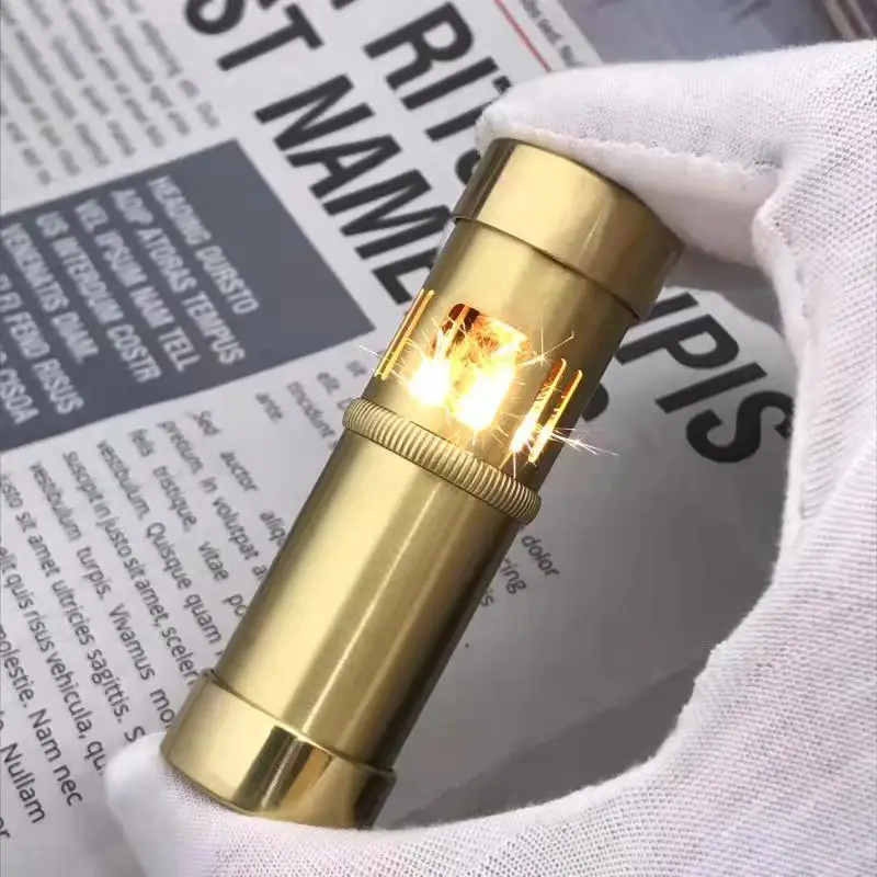 Brass Cylindrical Kerosene Lighter 2-end Pressure Ignition Creative Personality Gasoline Lighter Gift