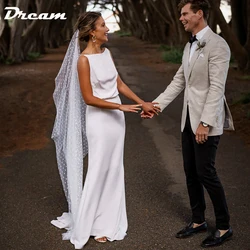 DREAM Customized Boat Bateau Neck Crepe Mermaid Wedding Dress Simple Sleeveless Open Back Sheath Elegant Bridal Gowns 2025