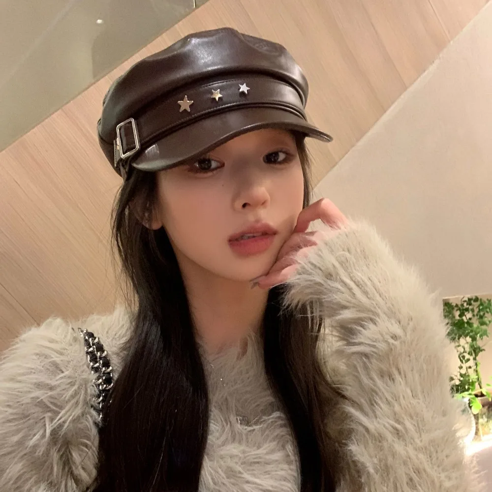 

Keep Warm Vintage English Hat Cool Large Head Girth Star Beret Comfortable Classic Thick Octagonal Cap Clothes Accessories
