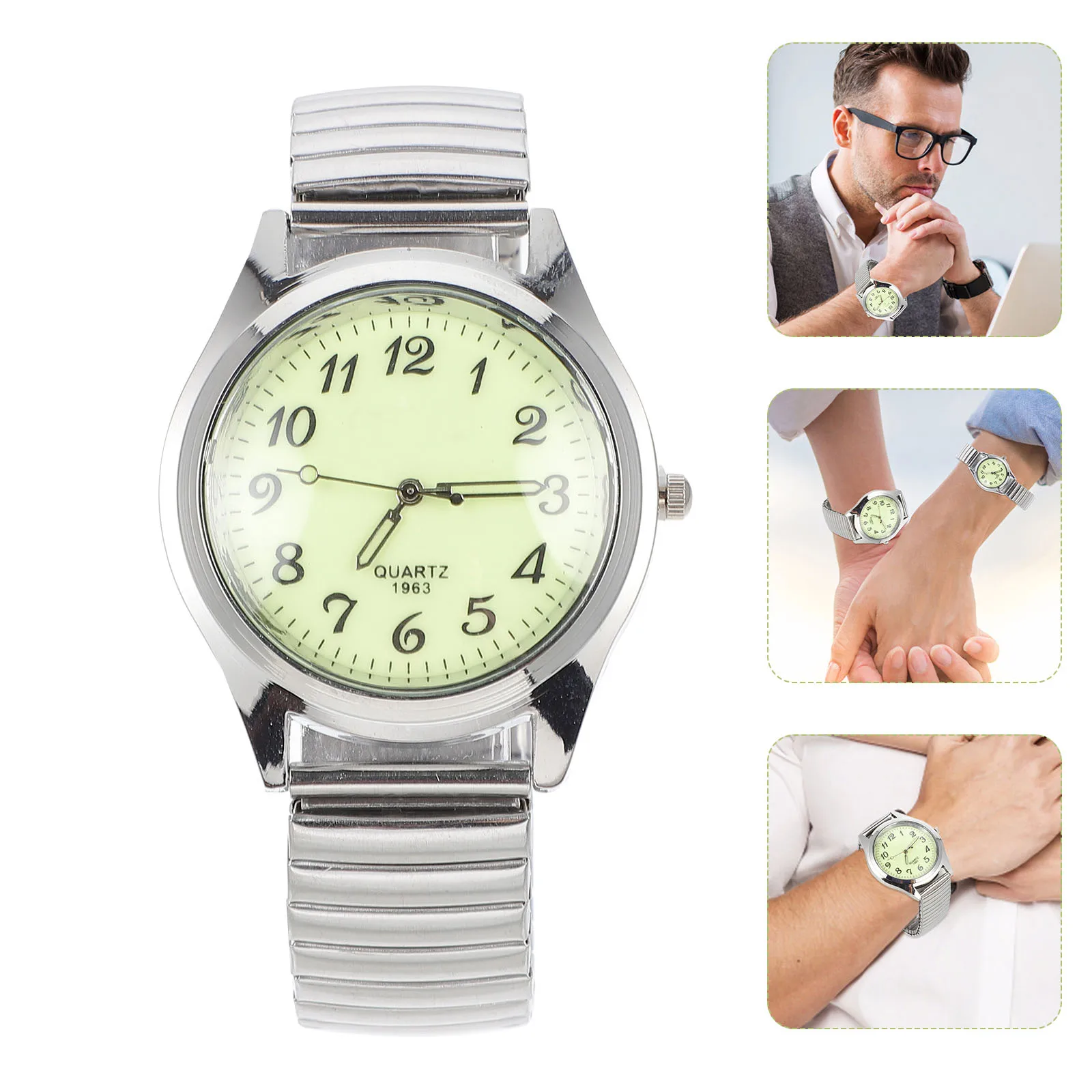 

Glow Elastic Band Silver Casual Watch Couple Watches Quartz Wristwatch Digital Display Durable Gift