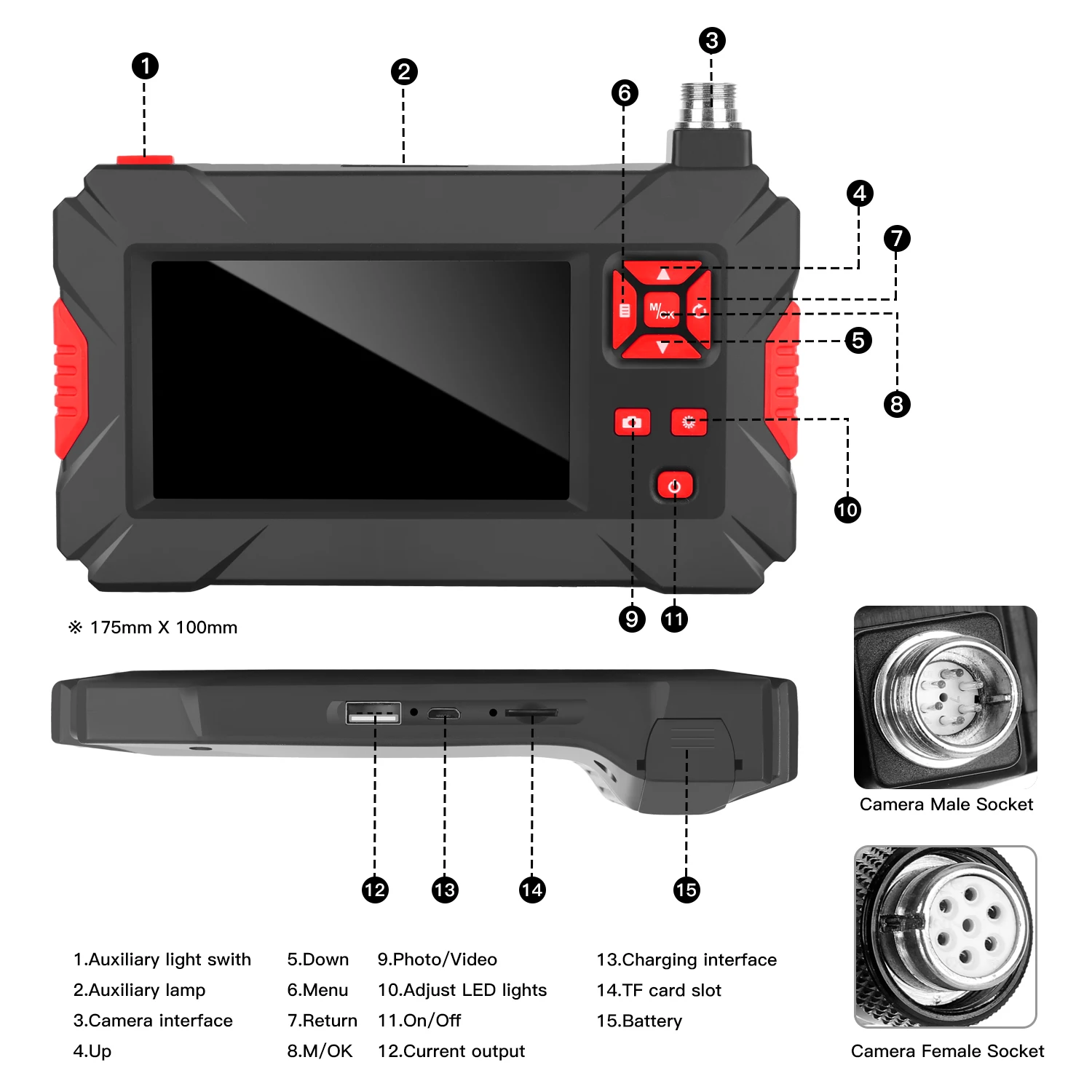 P30plus Dual lens camera 1080P HD Display Industrial Endoscope Camera  4.3inch Screen pipe drain sewer inspection camera 8mm