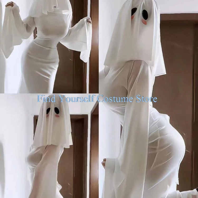 Sexy bonito feminino fantasma cosplay traje halloween assustar rosto capa grito traje adulto fantasia vestido feminino halloween cosplay traje