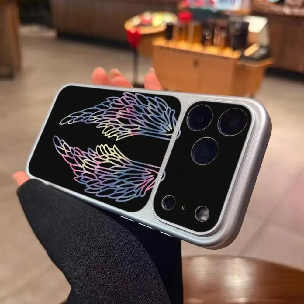 Fashion Wing Pattern Phone Case Electroplated Silver Lambskin Shell FOR IPhone 17 16 15 14 12 17Pro 16 Plus 13 11 Pro MAX Cover
