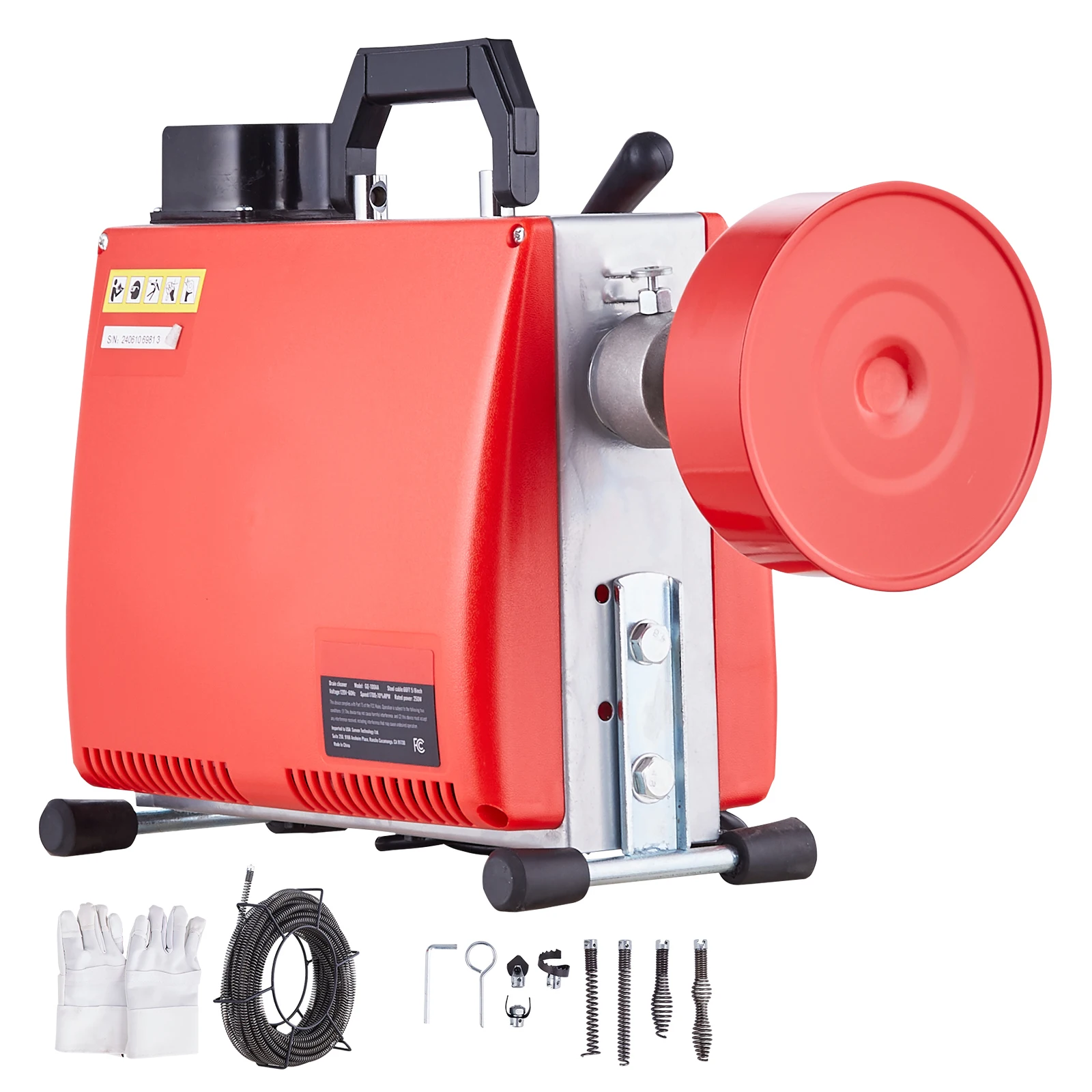 SucceBuy Drain Cleaner Machine 250W Electric Sewer Snake Auger Manual Feed with 7 Cutters 2 Steel Cables CW/CCW Control for Home