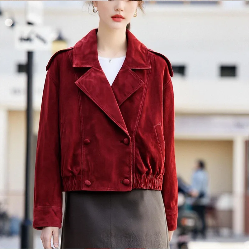 سترة نسائية جديدة على الطراز الأوروبي والأمريكي 2025 متعددة الاستخدامات بلون سادة من جلد الغزال #4