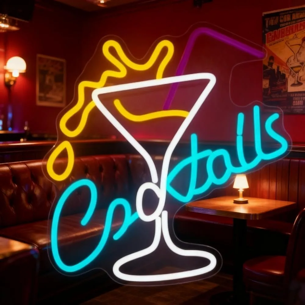 

ED Neon Sign Cocktails Bar Cafe Home Bar Decor Dimmable USB Powered Wall Light for Restaurant Wedding Birthday Party Pub Decor