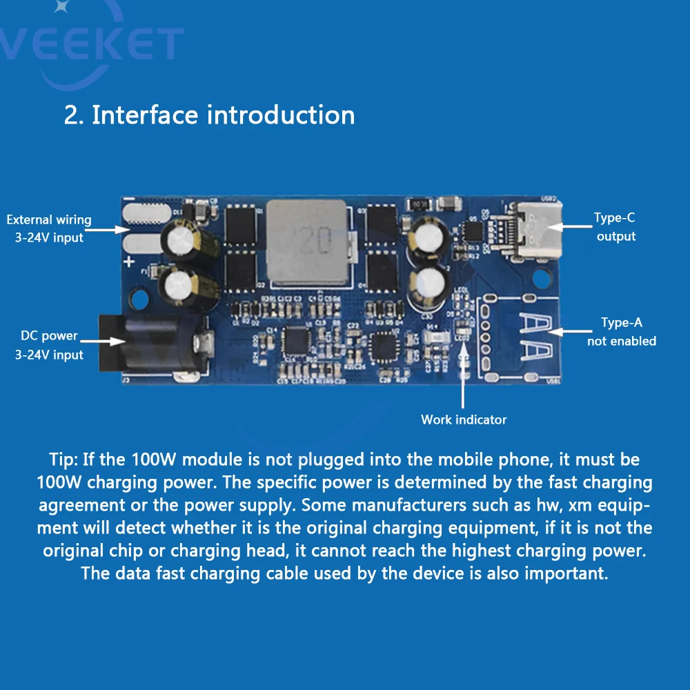 SW2303 All-Protocol Fast Charge Module PL5501 100W Boost Buck Multi-function PD Fast Charging Module Type-C Port For Outdoor/Car