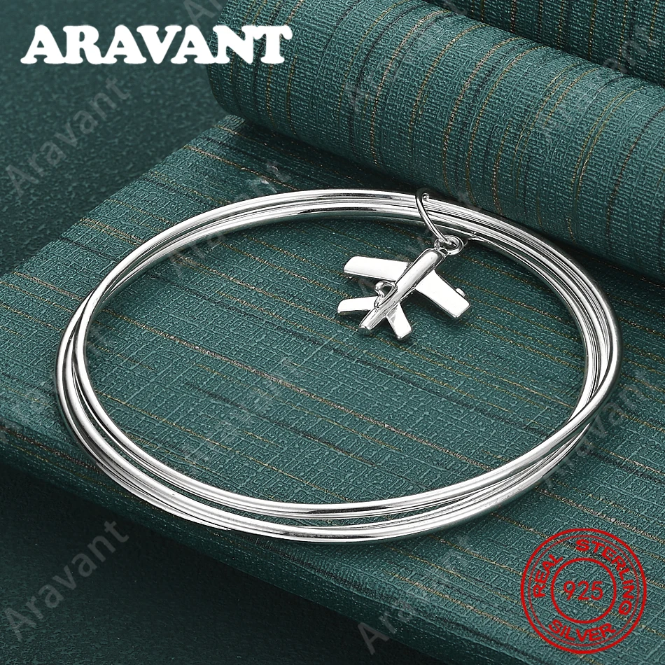 925 Sterling Silver Three-Circle Airplane Bracelet For Women, Commuter Accessories, Christmas Gifts, Jewelry