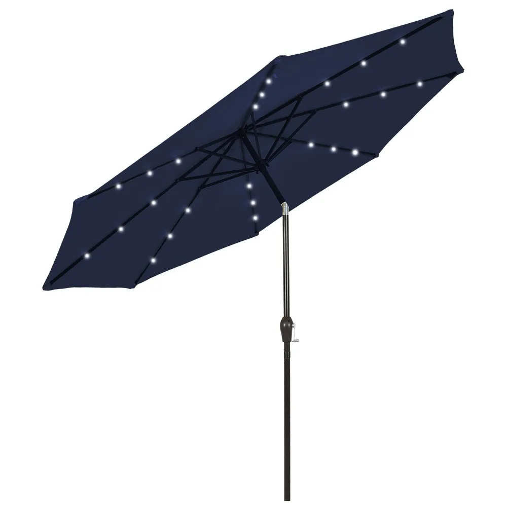 

9FT Solar Umbrella LED Patio Market Steel Tilt w/ Crank Outdoor Patio Navy