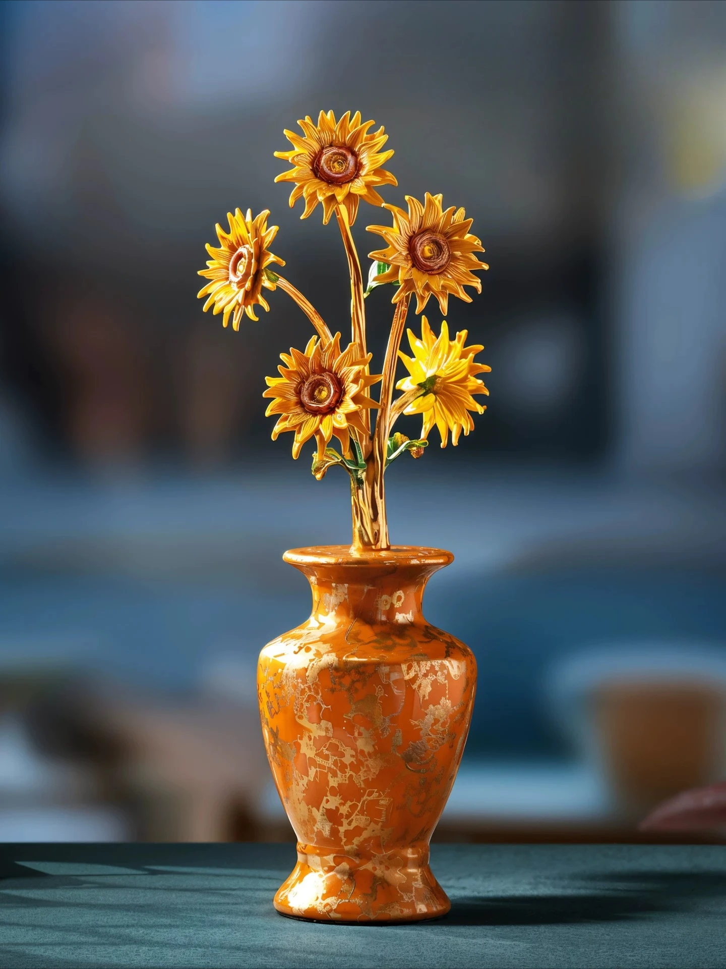 Enamel sunflower ceramic vase ornament high-end living room TV cabinet entrance decoration handicraft housewarming gift