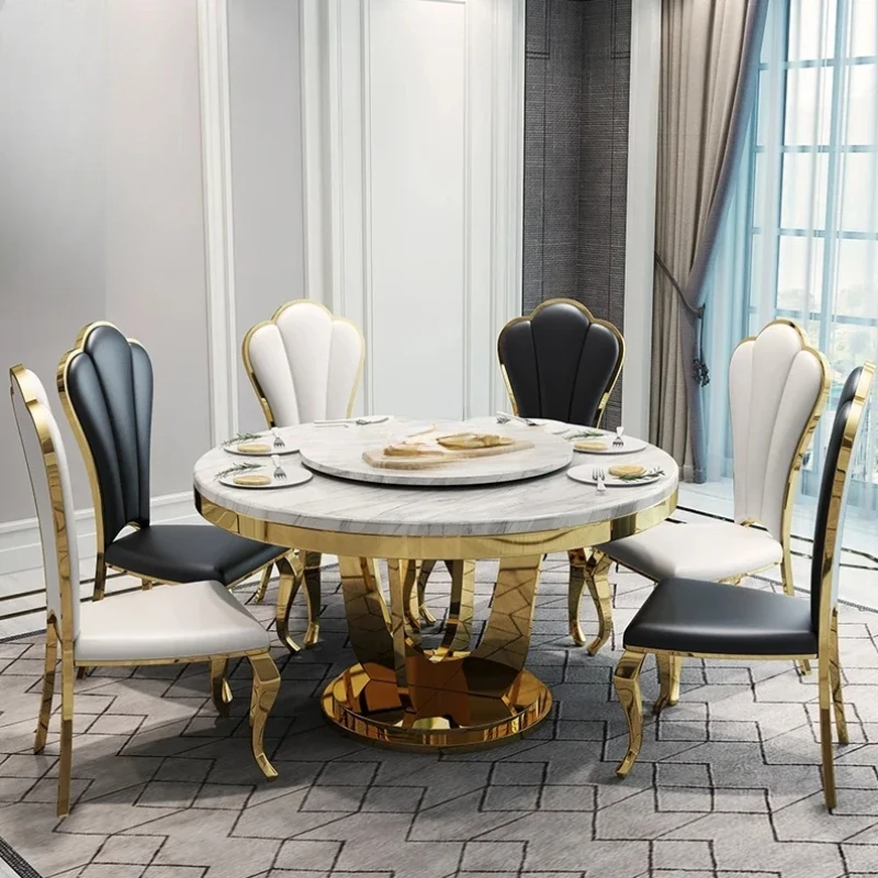 

Luxury Stainless Steel Dining Table Italian Restaurant Graceful Turntable Round Table Organizer White Muebles Kitchen Furniture