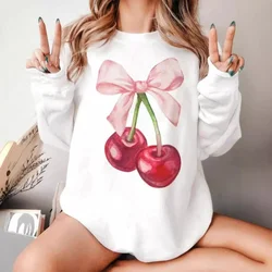 Autumn Style Big Cherry Bow Print Casual Loose Round Neck Autumn Versatile Women's Sweater Long Sleeve Top