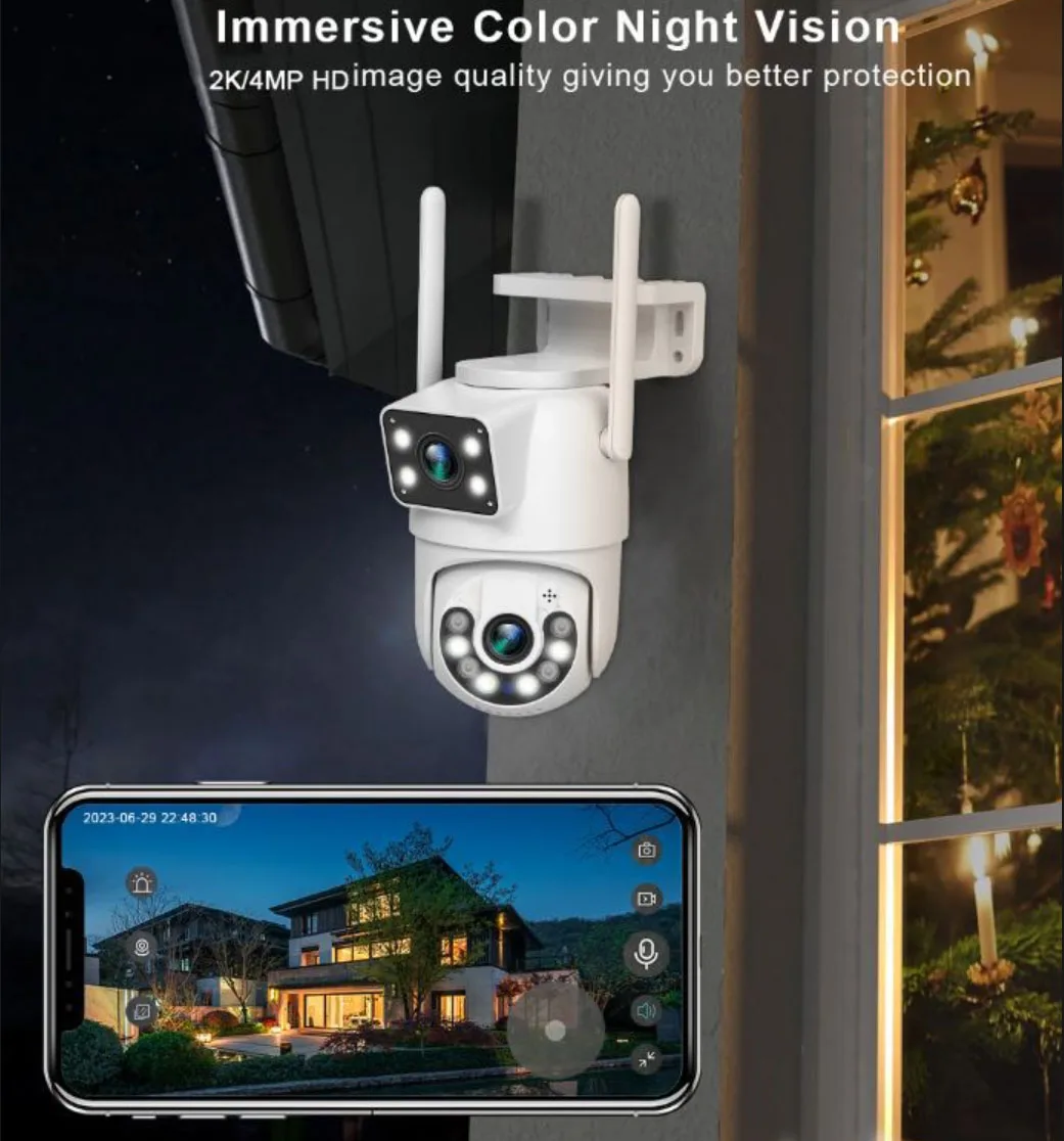 Outdoor Wifi PTZ Camera 6MP Dual Lens Camera Video Surveillance Pets Monitor Home Camera Phone Remote Night Vision For Home