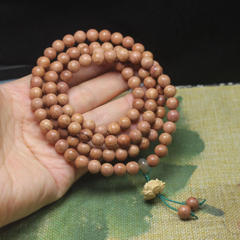 

Blood Cypress 8mm Multi-loop Buddhist Bead Bracelet Lotus Bead Rosary for Men and Women, Traditional Chinese Style Rosary Jewelr