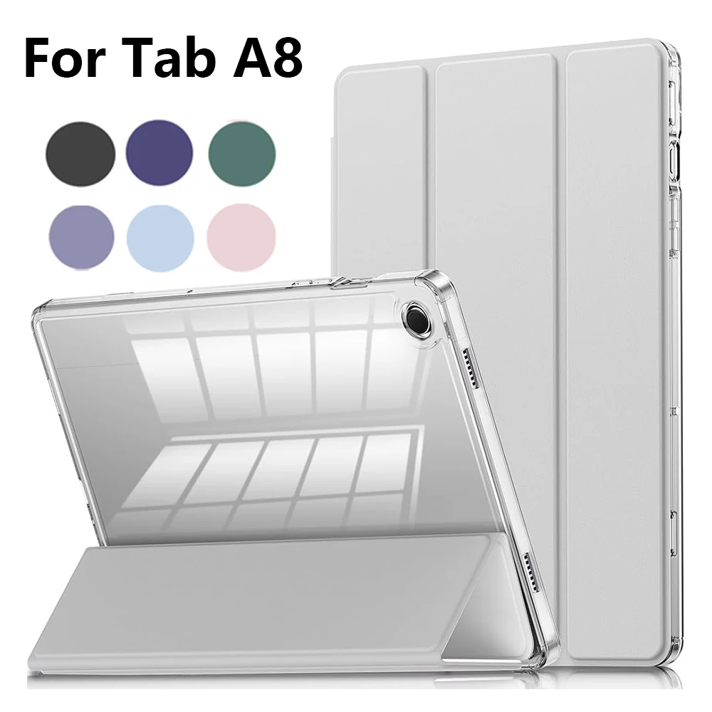 Clear Crystal Tablet case for Samsung Tab A8 10.5 2021 SM-X200 SM-X205, Tri-Fold with Hard Shell Transparent Back and Pen Holder