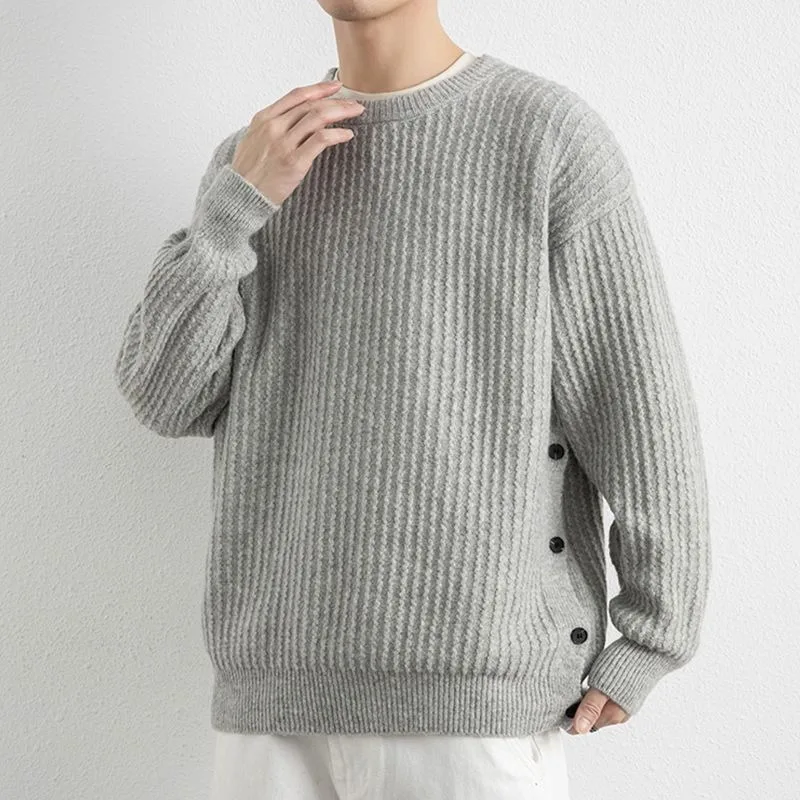 

Мужской вязаный свитер с длинным рукавом, теплый, свободного кроя, на осень-зиму, прямой силуэт, из мягкого полиэфирного волокна