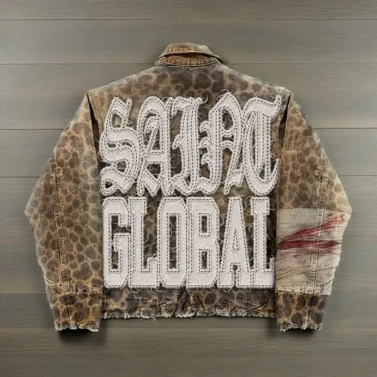 Chaqueta Retro Harajuku americana Y2k para hombre, chaqueta gótica Punk de camuflaje con estampado de leopardo y parche de letras bordado, chaqueta de gran tamaño, abrigo holgado