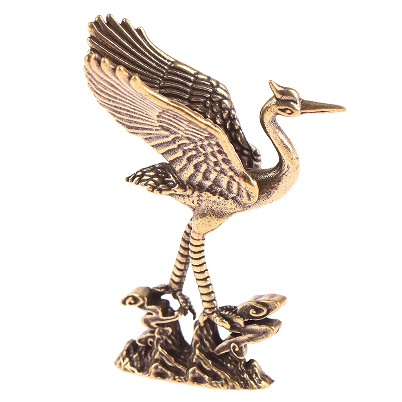 1Pc Brass Crane Figurines Miniatures Desktop Ornaments Living Room Decorations Crafts Accessories Small Animal Statue Decor