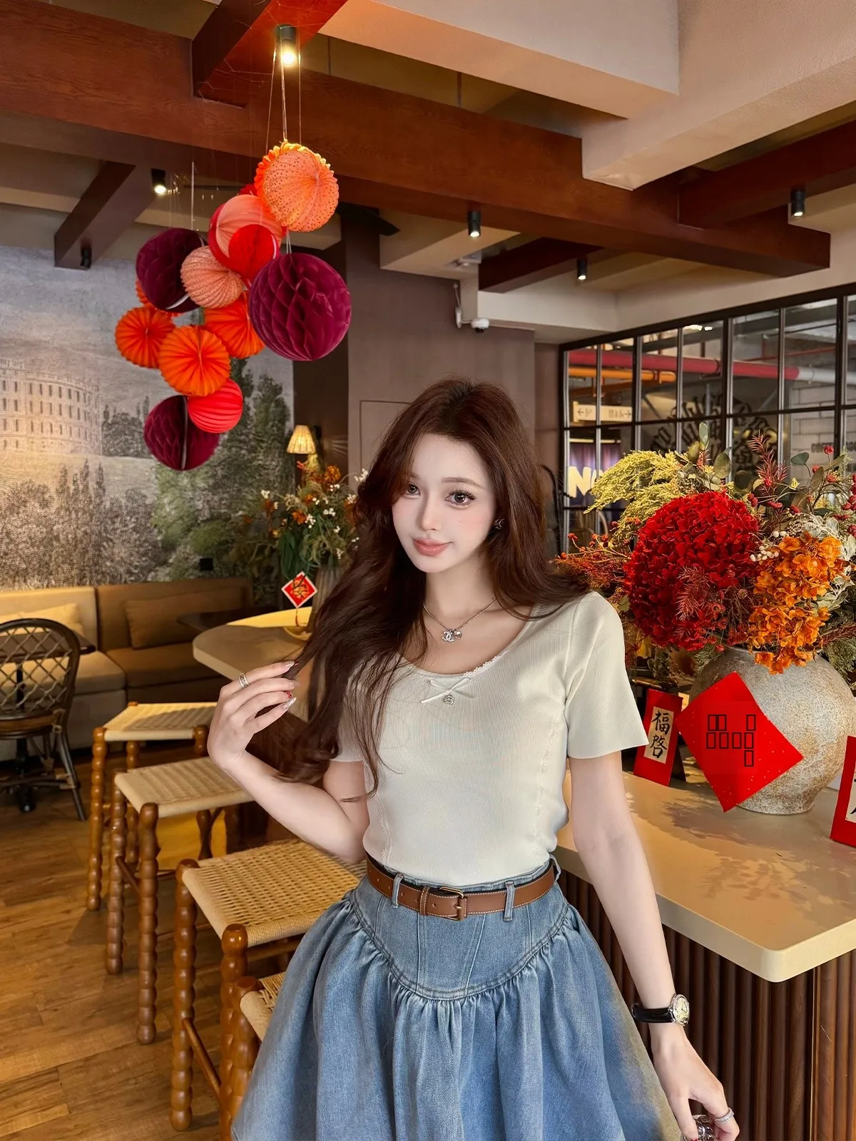 

Металлический декор с узелками, кружево, 100% шелк, вязаный, футболка-орто, футболка-свитер от 6JONIbyBEB, повседневный стиль, приталенный крой