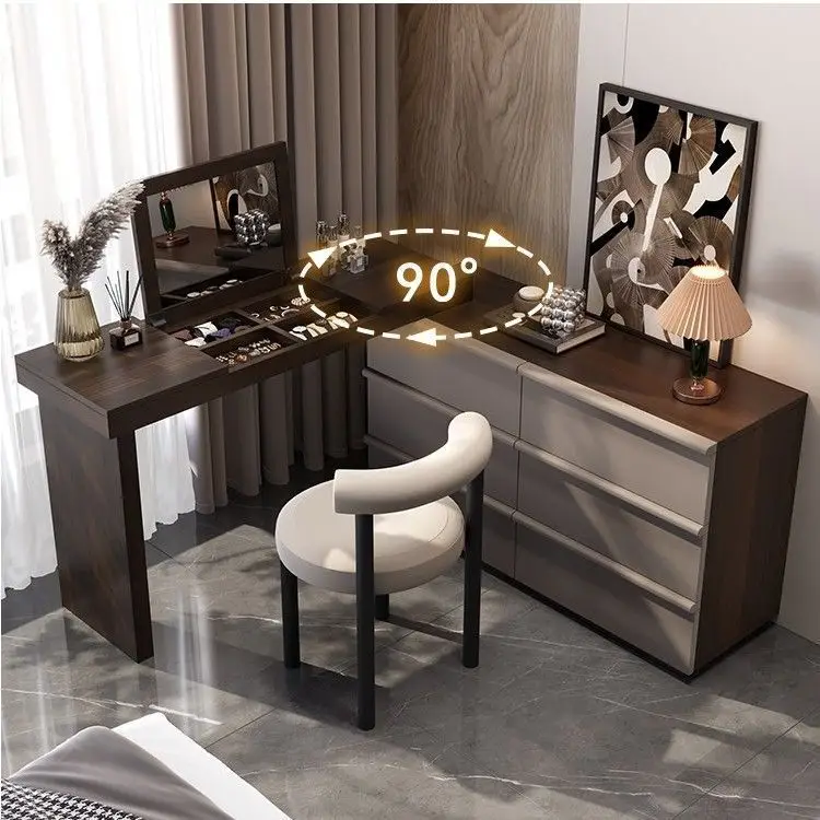 All solid wood dressing table mirror clamshell master bedroom wedding room drawer integrated telescopic dressing table