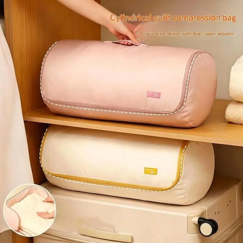 Cylinder Bedding Storage Bag Large Capacity Round Compression Design for Quilt Down Jacket Blanket Home Closet Organization