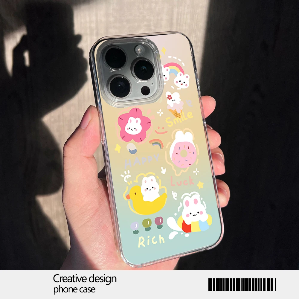 Kawaii Bunny Donut Gradient Phone Case for iPhone 12 11 13 14 15 16 Max Pro Plus Magsafe Magnetic Wireless Cover