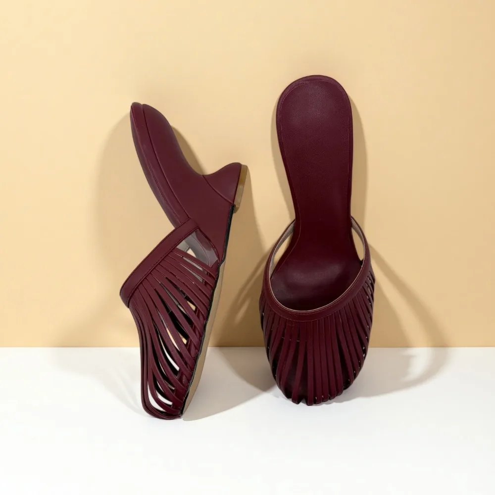 2026 Summer Women Metallic Strap Cutout Wedge Heel Mules Round Toe Slip on High Heel Plus Size Party Sandals - view 2