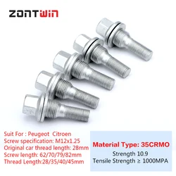 16/20Pieces Car Alloy Wheel Nuts Bolts Screw For Peugeot-206/208/301/307/308/407/408 Citroen Thread length 28/40/45mm M12x1.25