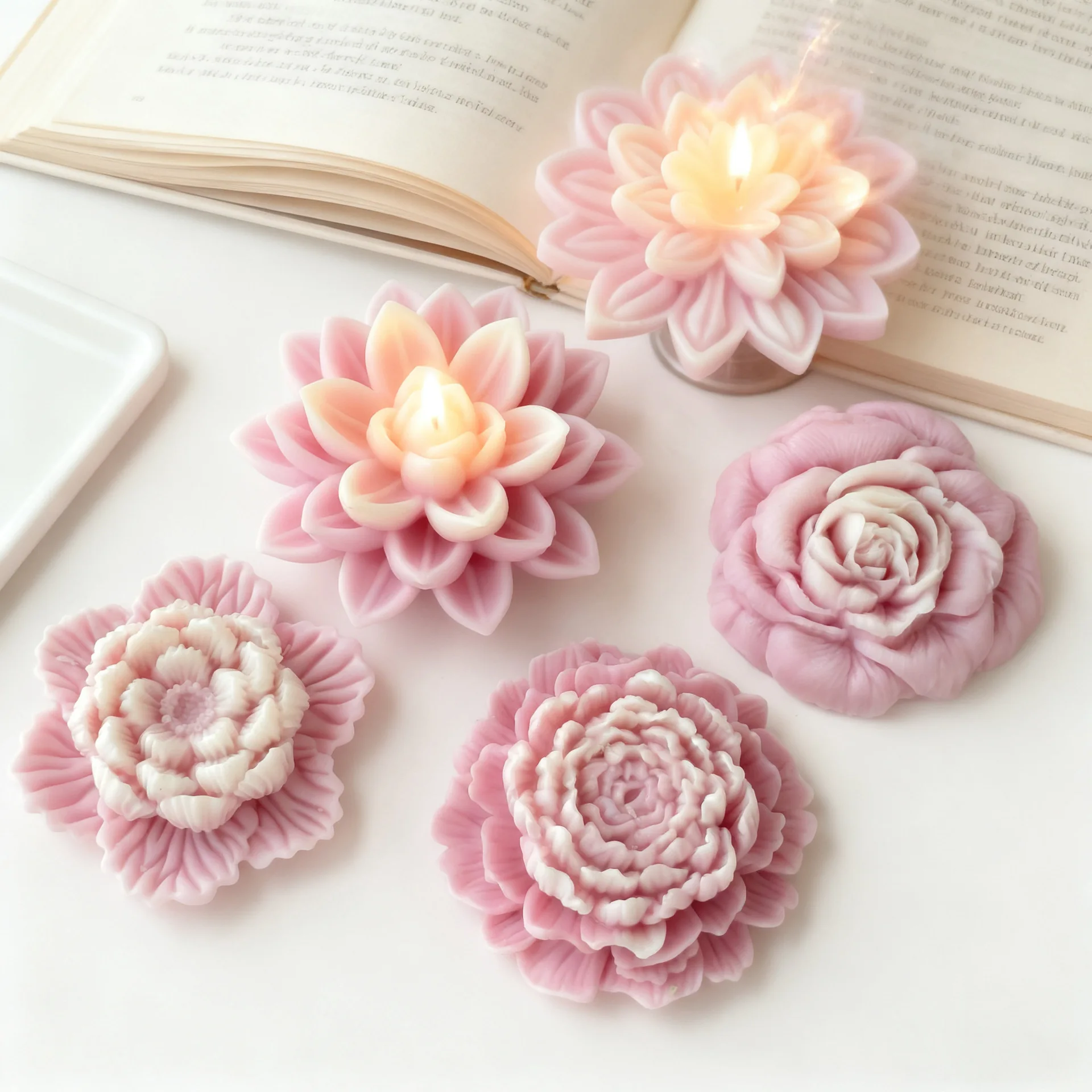 زهرة شكل روز الفاوانيا لوتس قالب من السيليكون لتقوم بها بنفسك رائحة شمعة الجبس الايبوكسي الراتنج قالب الزهور صابون يدوي الصنع مستلزمات صناعة