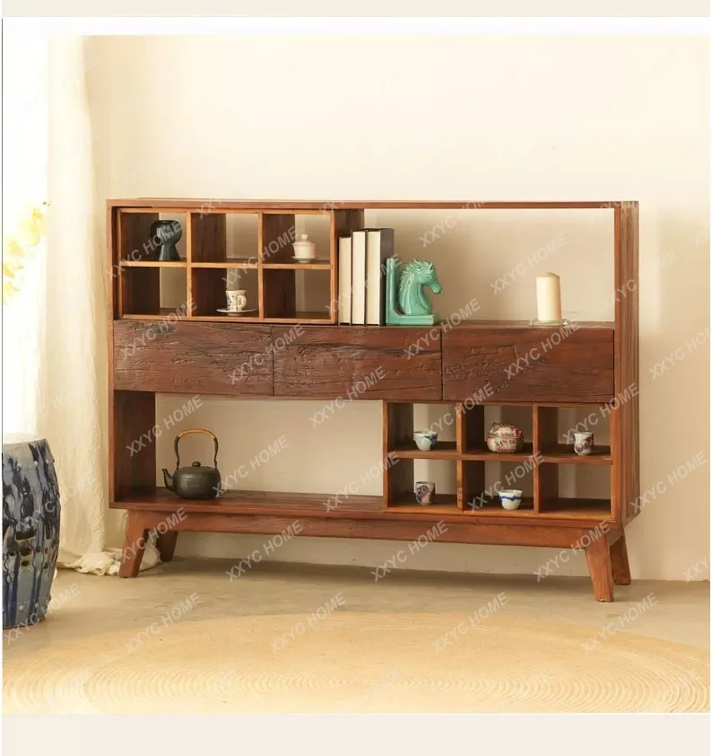 Solid wood lattice edge cabinet B & B old wood tea cabinet tea room display cabinet