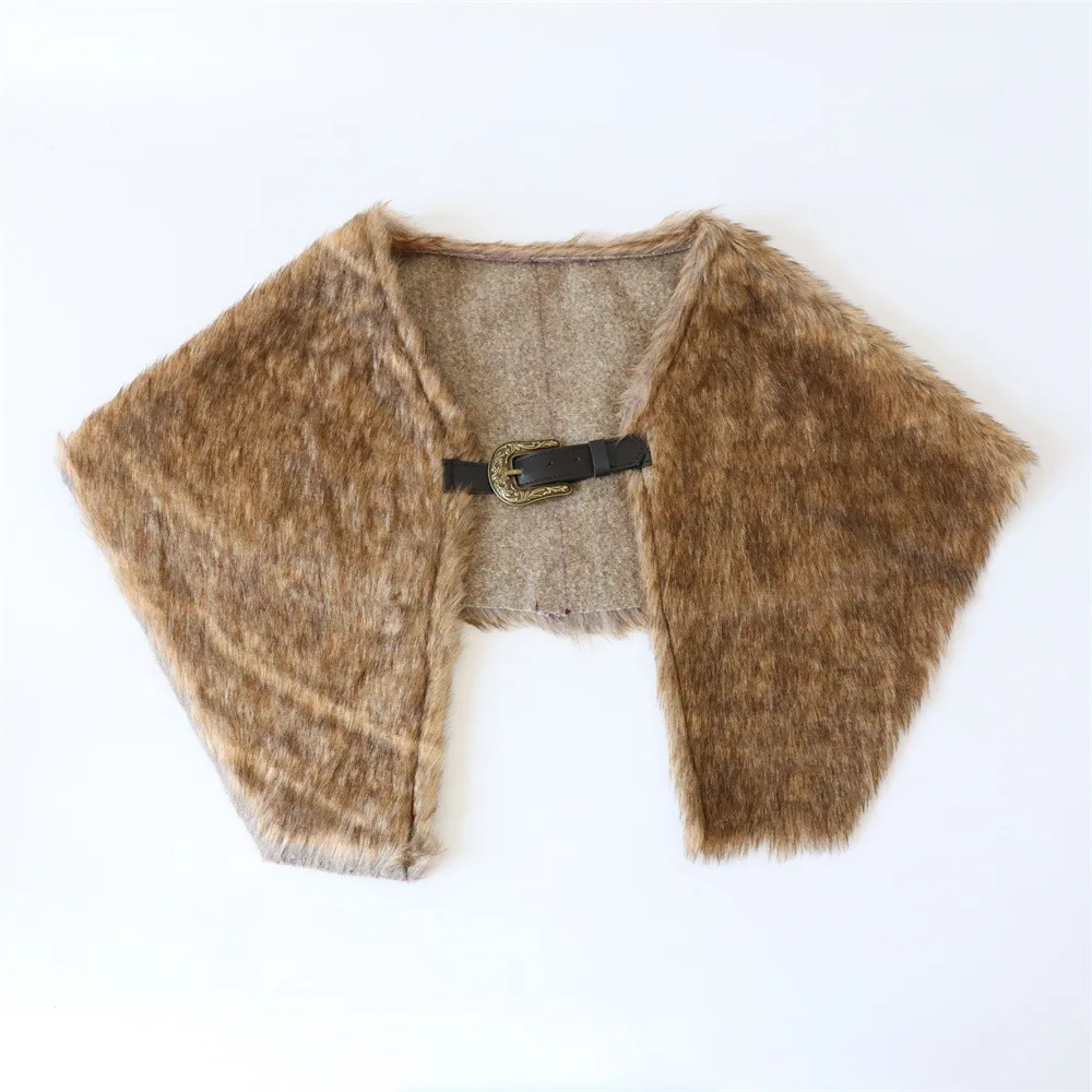 Medieval Artificial Fur Cloak Viking Cape with Belt Buckle