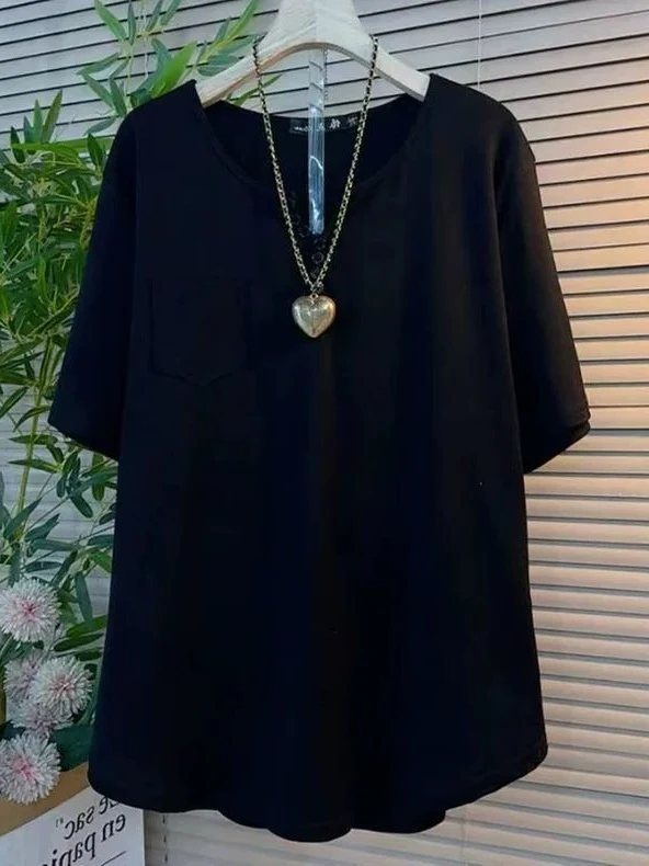 

Плюс Размер V-Ne Дизайн на пуговицах ort Sve Pure Color Base irt Футболка Топ Модный корейский свободный крой Летняя мода