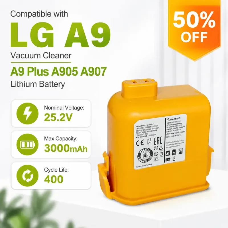 

For LG A9 A9 Plus A905 A907 Vacuum Cleaner Lithium Battery Pack Rechargeable 25.2V