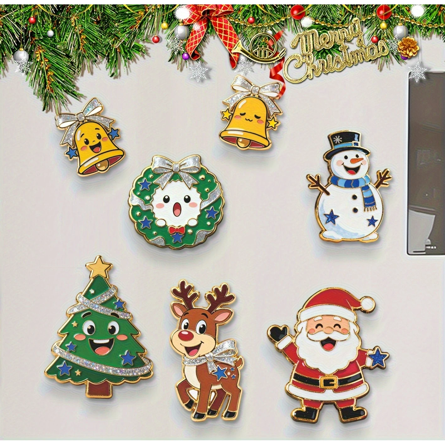 Christmas Refrigerator Magnets, Featuring High-Definition Images of Santa Claus, Christmas Trees, Snowmen, Reindeer, and Bell Patterns Suitable for Refrigerators, Cars, and Doorways, It Creates a Festive Atmosphere. Black Friday and Christmas Acrylic Decorations of Great Quality
