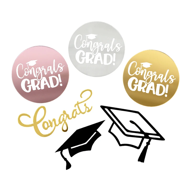 10pcs Congrats Grad Acrylic Cupcake Toppers Bachelor Cap Cake Toppers For Class Of 2025  Celebrate Graduation Party Cake Decor view 2